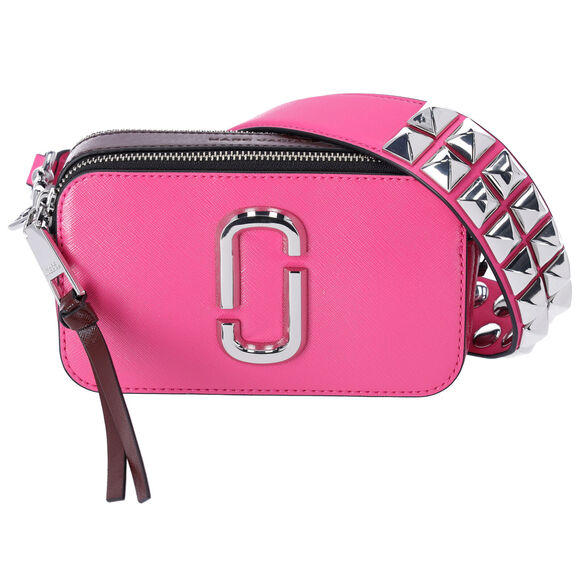 Marc Jacobs The Snapshot Shoulder Bag Studded Saffiano Leather Magenta Pink - Picture 1 of 6